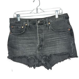 Levi’s 501 Charcoal Grey Denim Raw Hem High Rise Button Fly Shorts. Size 31.